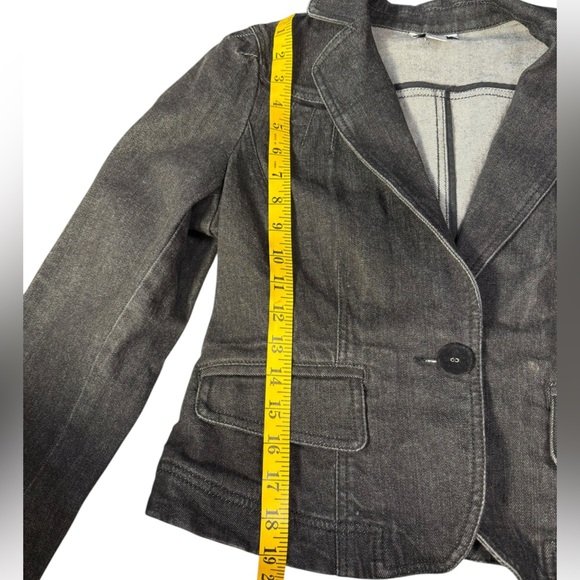 Ann Taylor LOFT Size 8 Denim Cotton Blend Black Jean Blazer Jacket - Picture 10 of 14